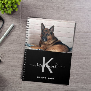 Dog custom photo black white monogram notebook