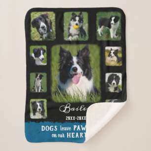 Dog Custom Photo Collage Faded Borders Black Blue Sherpa Blanket