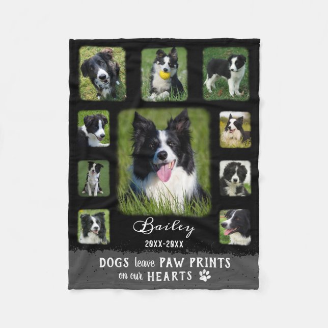 Dog Custom Photo Collage Faded Borders Black Grey Fleece Blanket (Front)