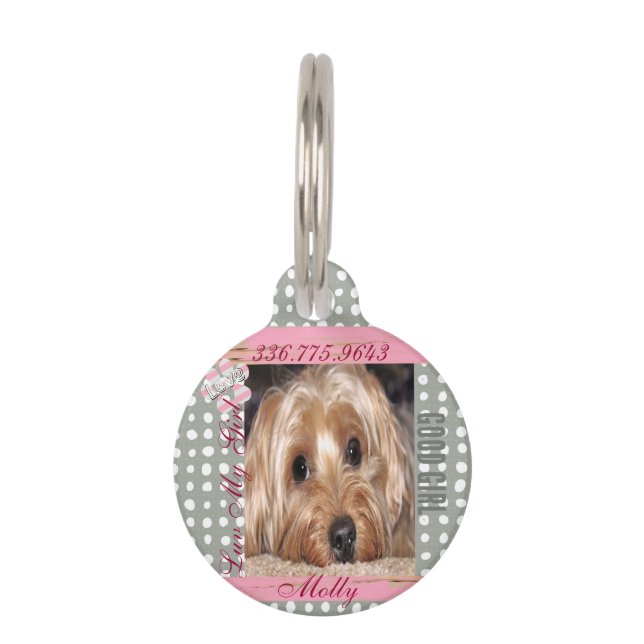 Dog Custom Photo Polka Dots  Pet ID Tag (Front)