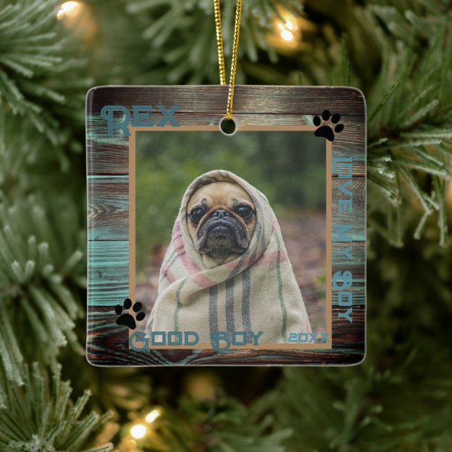 Dog Custom Photo Wood  Ceramic Ornament (Tree)