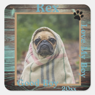 Dog Custom Photo Wood  Square Sticker