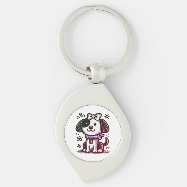 Dog, Cute, Drawing Key Ring (Front)