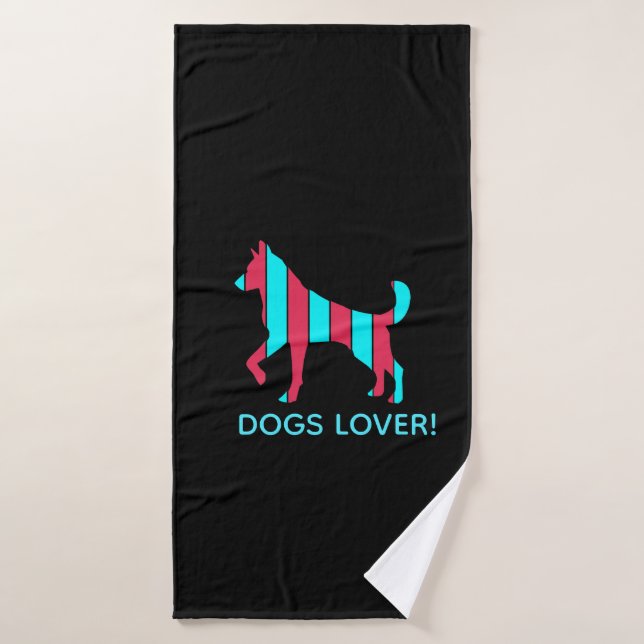 Dog - Cute Pet Pop Art, Blue & Red Abstract Animal Bath Towel (Bath Towel)