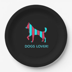 Dog - Cute Pet Pop Art, Blue & Red Abstract Animal Paper Plate