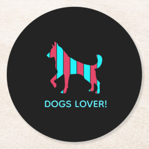 Dog - Cute Pet Pop Art, Blue & Red Abstract Animal Round Paper Coaster
