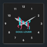 Dog - Cute Pet Pop Art, Blue & Red Abstract Animal Square Wall Clock<br><div class="desc">Retro,  pop,  colourful creation of Dog silhouette,  Square Clock. Special theme of Blue & Red colouring,  with simple but elegant icon styled art.
Original digital art by Raphael Studio - 'Dog'.
Retro pop & style,  unique design.
Editable text: Change the title to your preference.</div>