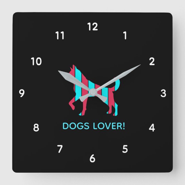Dog - Cute Pet Pop Art, Blue & Red Abstract Animal Square Wall Clock (Front)