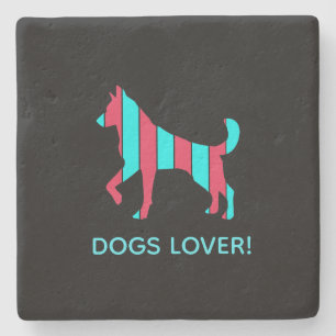 Dog - Cute Pet Pop Art, Blue & Red Abstract Animal Stone Coaster