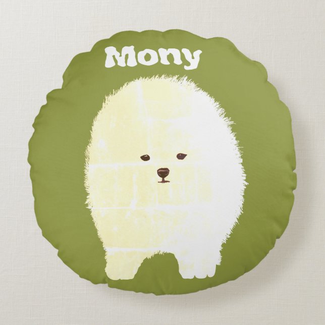 Dog, Cute Pomeranian Fluffy Pet Art Round cushion (Front)