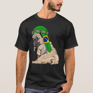 Dog Cute Pug Retro Brazil Flag Pride T-Shirt