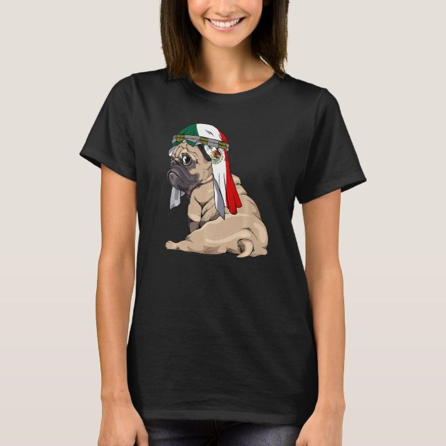 Dog  Cute Pug Retro Mexico Flag Pride T-Shirt (Front)