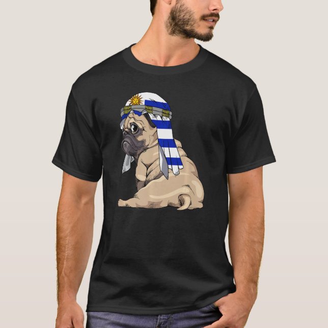 Dog  Cute Pug Retro Uruguay Flag Pride T-Shirt (Front)