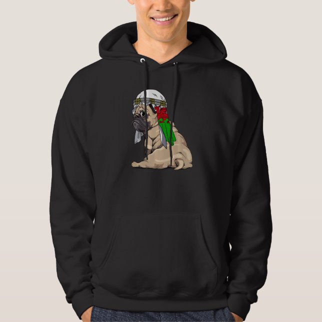 Dog  Cute Pug Retro Wales Flag Pride Hoodie (Front)