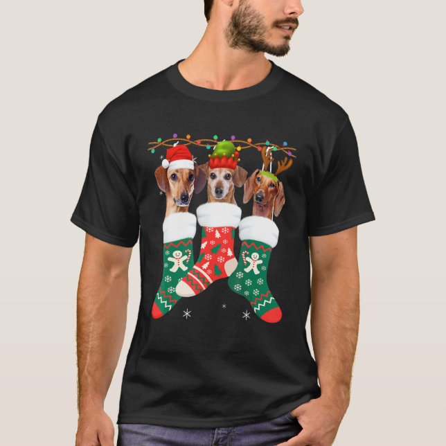 Dog Dachshund Christmas Socks  Xmas Pajama Pet Pup T-Shirt (Front)