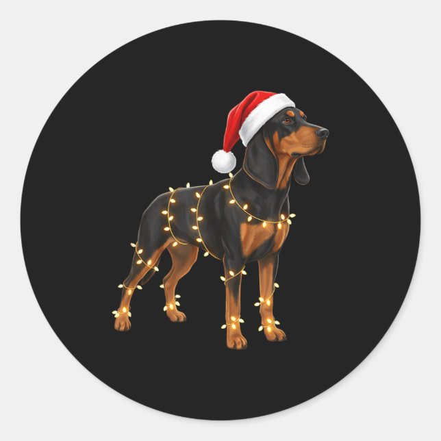 Dog Dachshund Wrapped In Christmas Lights - Holida Classic Round Sticker (Front)