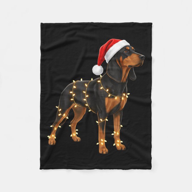 Dog Dachshund Wrapped In Christmas Lights - Holida Fleece Blanket (Front)