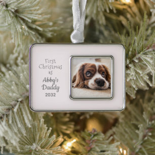 Dog Dad 1st Christmas Girl Dog DIY Personalz Photo Silver Plated Framed Ornament