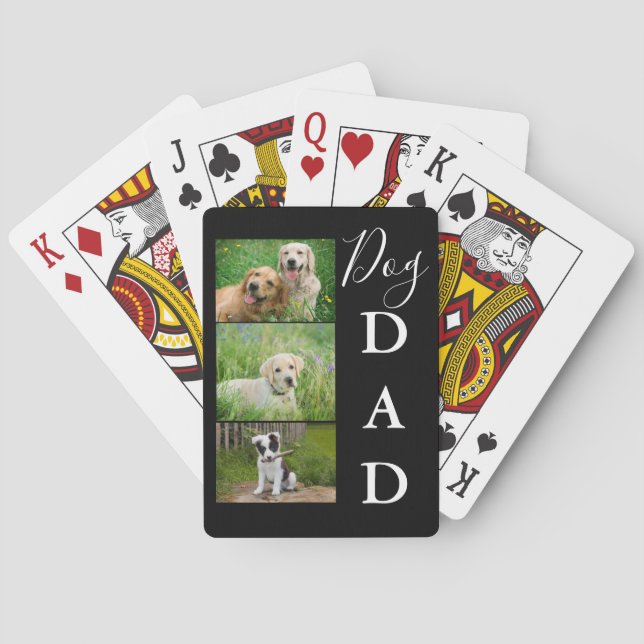 Dog Dad 3 Photo Collage Playing Cards (Back)