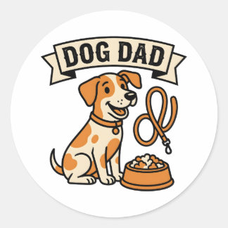 Dog Dad Cartoon Banner Classic Round Sticker
