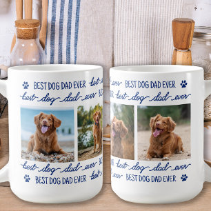 DOG DAD Custom 4 Pet Photo Collage Paw Prints Coffee Mug