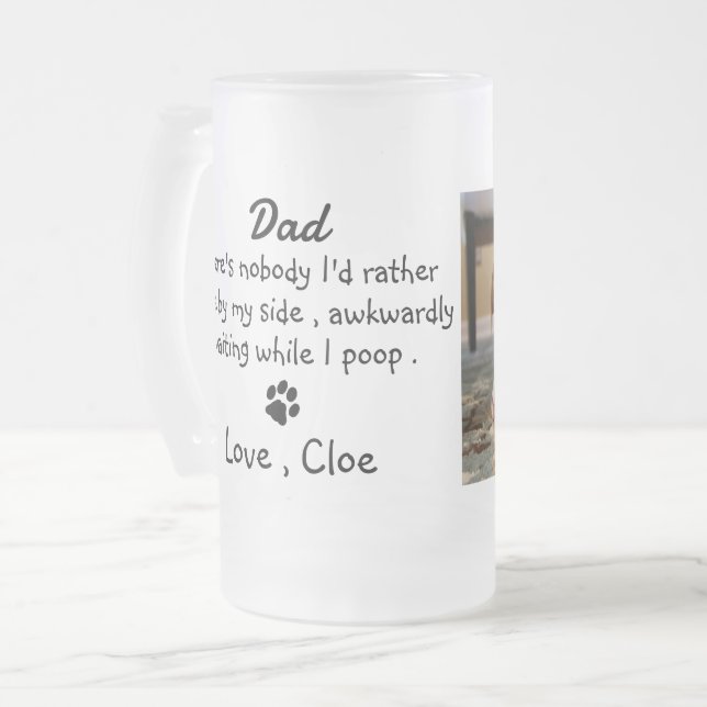 Dog Dad Custom Photo Frosted Glass Beer Mug (Front Left)