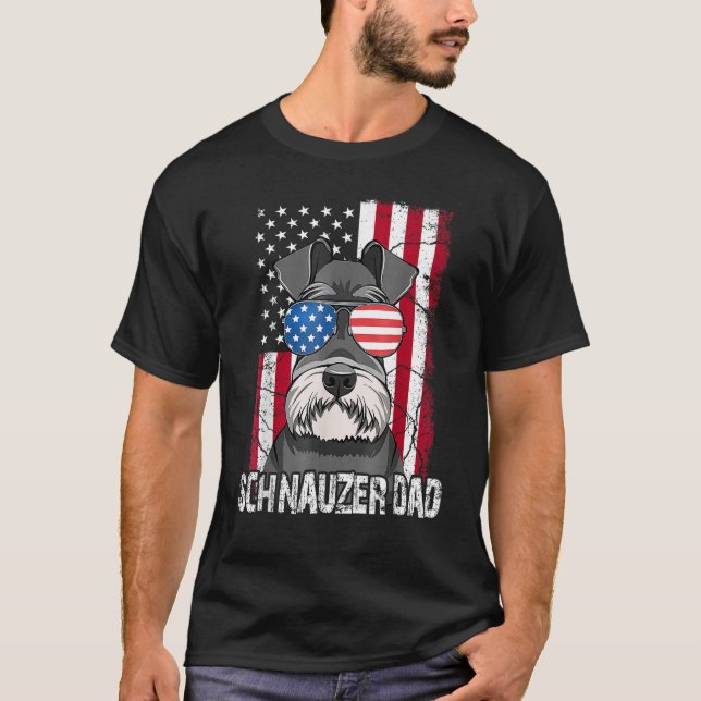 Dog Dad Fathers Day  Mini Schnauzer USA Flag 4th o T-Shirt (Front)