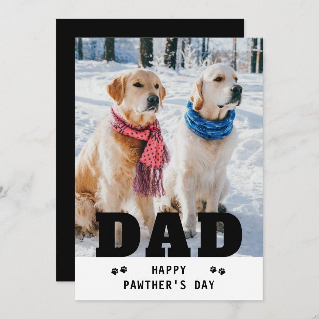 Dog Dad Happy Father's Day Paw Print Funny Photo Holiday Card (Front/Back)