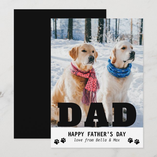 Dog Dad Happy Father's Day Paw Print Modern Photo (Front/Back)