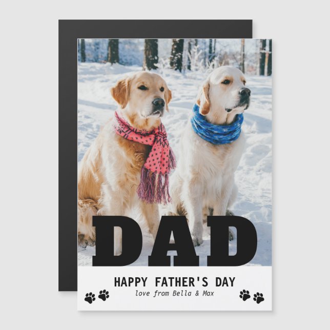 Dog Dad Happy Father's Day Paw Print Modern Photo (Front/Back)