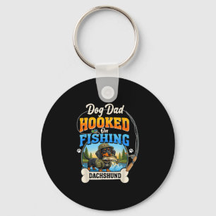 Dog dad hooked on fishing dachshund dog fisherman key ring