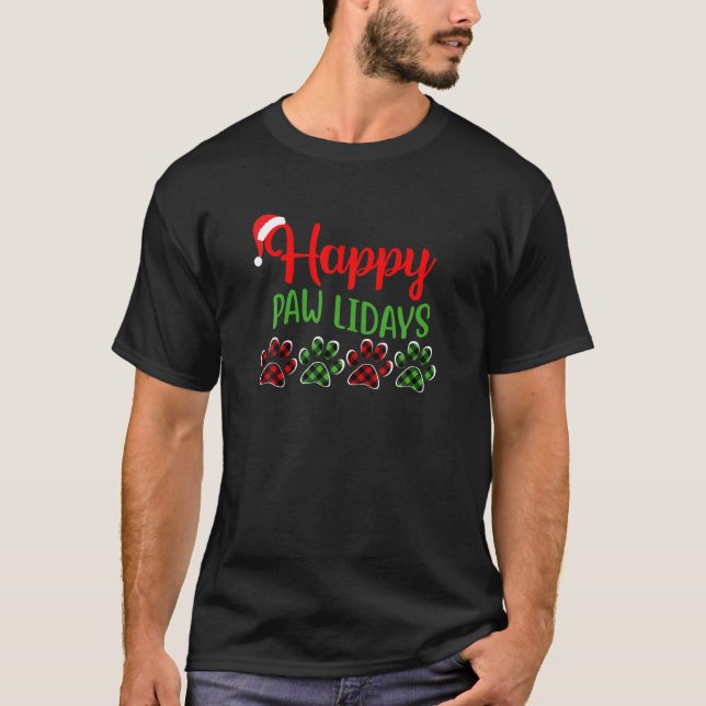 Dog Dad Mum Happy Pawlidays Merry Christmas Holida T-Shirt (Front)