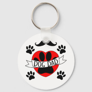 Dog Dad Paw And Red Heart Drawing Key Ring