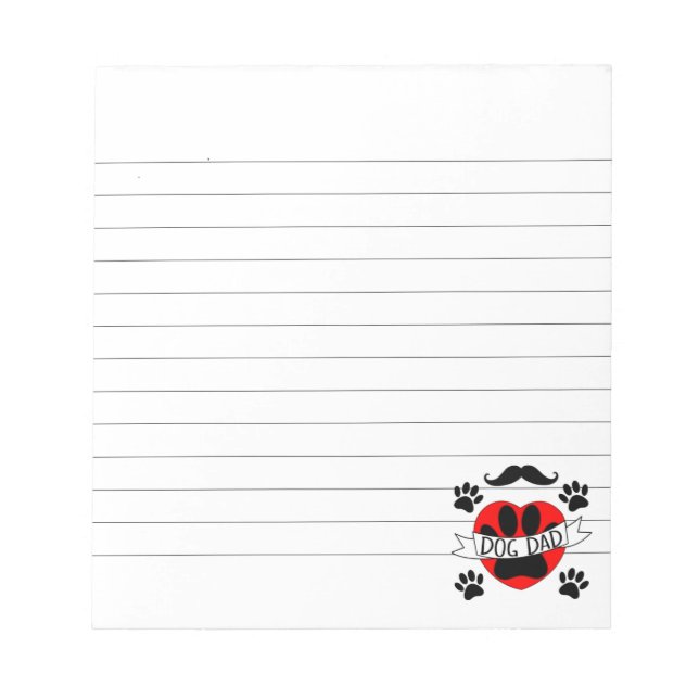 Dog Dad Paw And Red Heart Drawing Lined Notepad (Front)