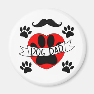 Dog Dad Paw And Red Heart Drawing Magnet
