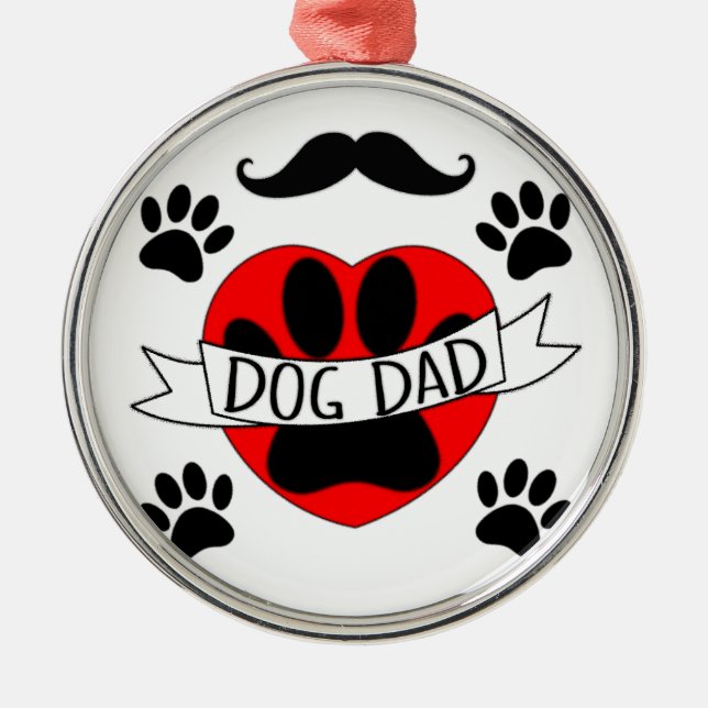 Dog Dad Paw And Red Heart Drawing Metal Tree Decoration (Front)