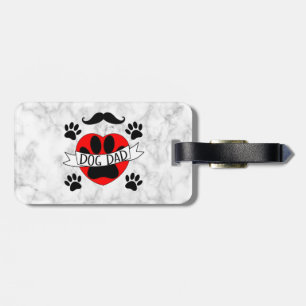 Dog Dad Paw And Red Heart Drawing On White Marble Luggage Tag