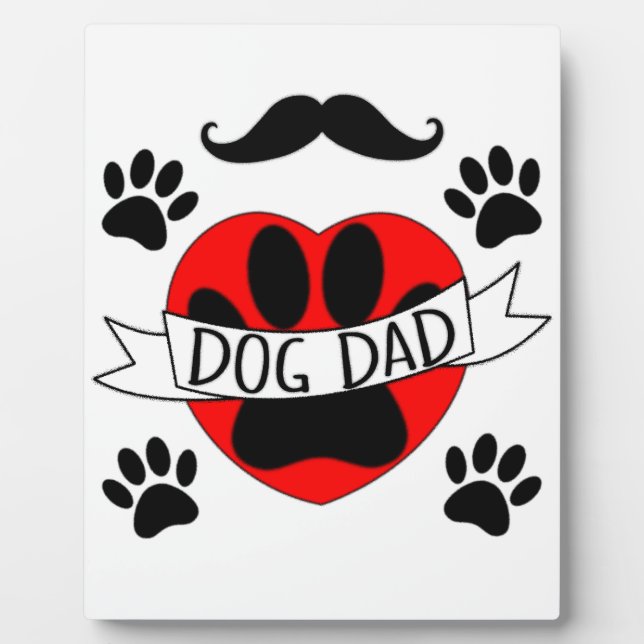 Dog Dad Paw And Red Heart Drawing Plaque (Front)