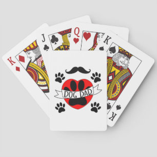 Dog Dad Paw And Red Heart Drawing Playing Cards