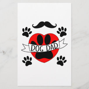 Dog Dad Paw And Red Heart Drawing Stationery
