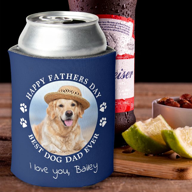 Dog Dad Personalised Pet Photo Happy Fathers Day Can Cooler (Creator Uploaded)