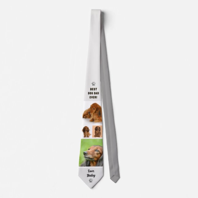 Dog Dad Photo Collage Pet Keepsake Grey Tie (Front)
