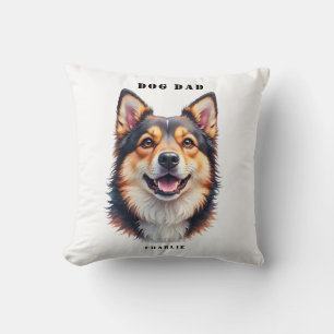 Dog DAD Simple Modern Dog Name & Photo Custom Cushion