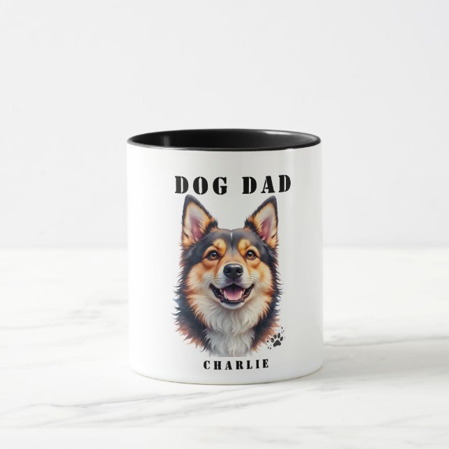 Dog DaD Simple Modern Dog Name & Photo Custom Mug (Center)