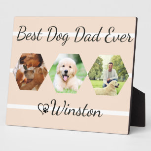 Dog Dad Tan Stripe Hexagon Photo Father's Day Plaque