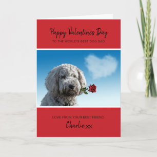 Dog Dad Valentine From Dog With Red Rose Holiday Card