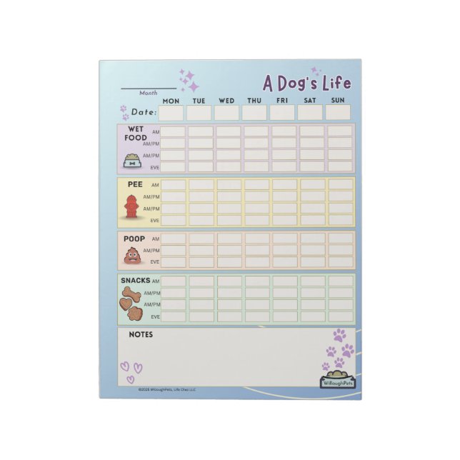 Dog Daily Tracker: Monday Starter Notepad (Rotated)
