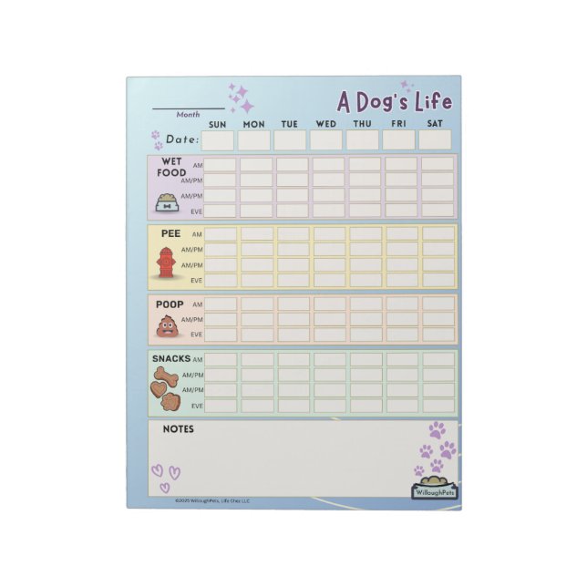 Dog Daily Tracker, Sunday Start Notepad (Rotated)