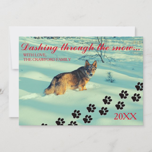 Dog Dashing Through the Snow - Christmas Card (Front)