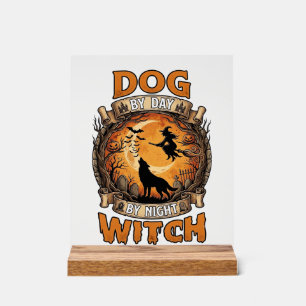 Dog Day Witch Night Halloween Wolf Moon Bats_1 Acrylic Sign